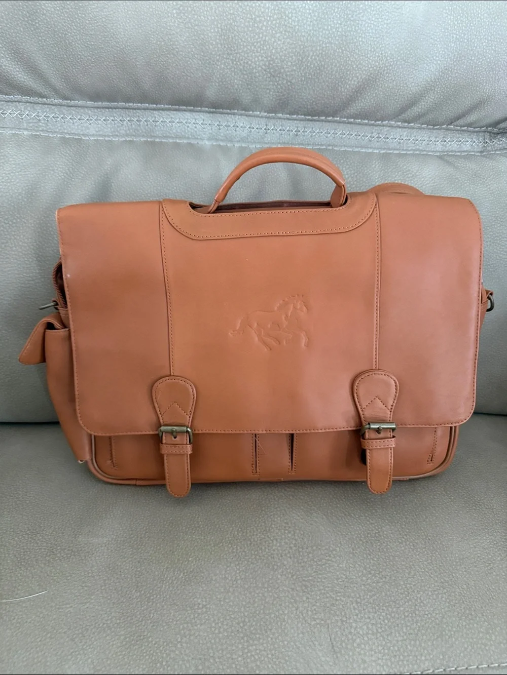Tan Leather Messenger Briefcase - Handcrafted Work/ Laptop Bag